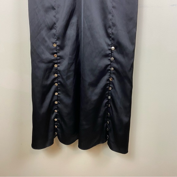 Prabal Gurung Black Satin Ruffle‎ Midi V-Neck Dress Silky Size 4 Luxury Event - Picture 4 of 14